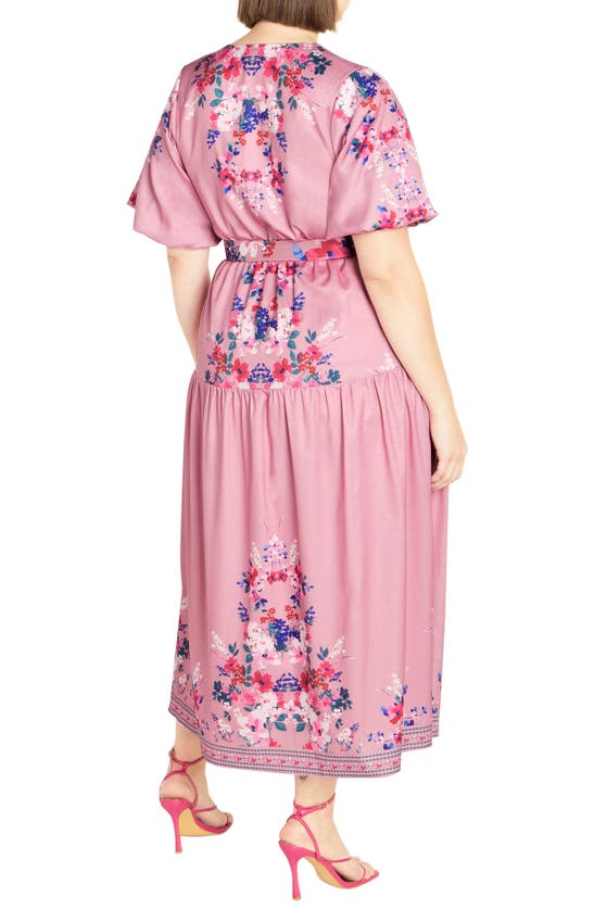 Shop City Chic Zuri Floral Belted Midi Dress In Blush Lotte Border