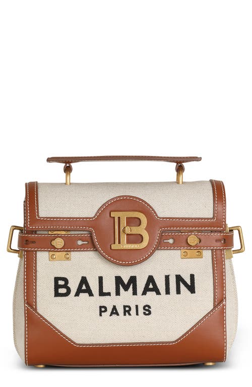 Balmain B-Buzz 23 Canvas & Leather Top Handle Bag in Gem Natural/Brown at Nordstrom