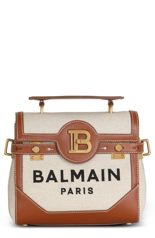 Balmain B-buzz 23 Canvas & Leather Top Handle Bag In Gem Natural/brown