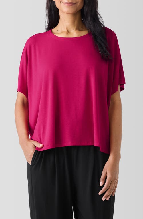 Shop Eileen Fisher Crewneck Boxy Stretch Jersey Top In Azalea