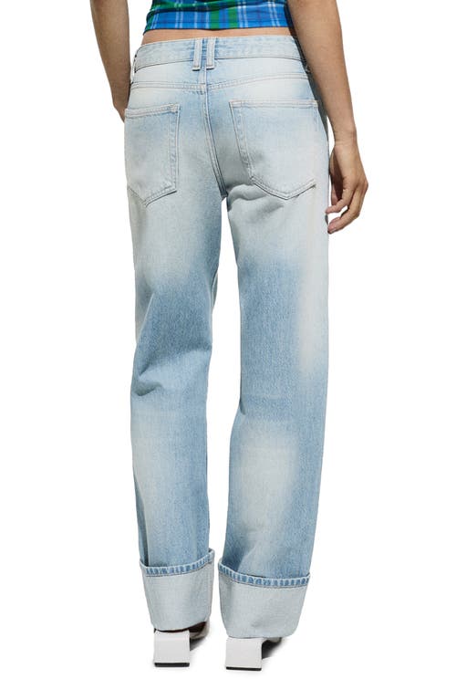 Shop Mango Cuffed Straight Leg Jeans In Light Blue