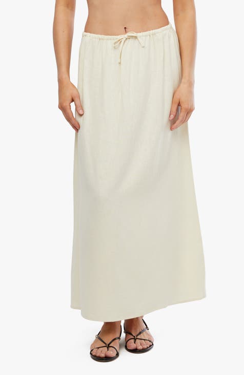 Drawstring Linen Blend Maxi Skirt