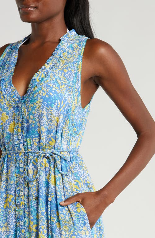 Shop Poupette St Barth Nana Print Sleeveless Cover-up Maxi Dress In Blue Corolle