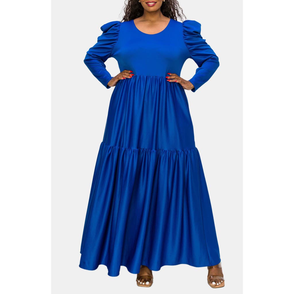 L I V D Isabel Long Sleeve Tiered Maxi Dress In Bright Blue