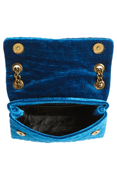 Kurt Geiger London Mini Brixton Croc Embossed Velvet Shoulder Bag In Dark Blue
