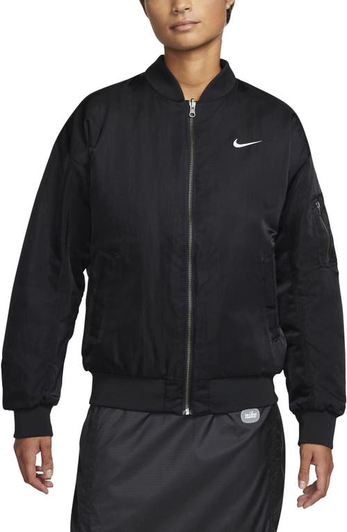 Nike Sportswear Reversible Varsity Quilted Bomber Jacket In Black/black/white