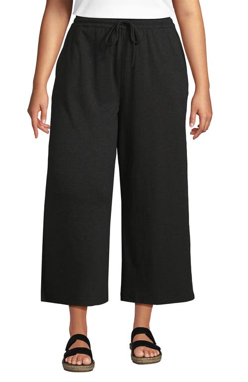 Shop Lands' End Plus Size Sport Knit Elastic Waist Wide Leg Crop Pants In Dark Charcoal Heather