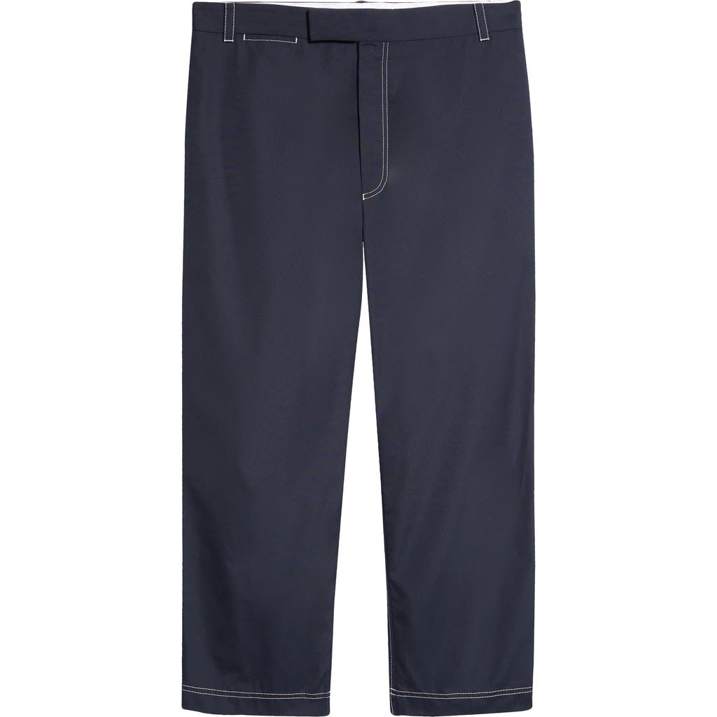 Thom Browne Unconstructed Cotton Straight Leg Pants In Navy