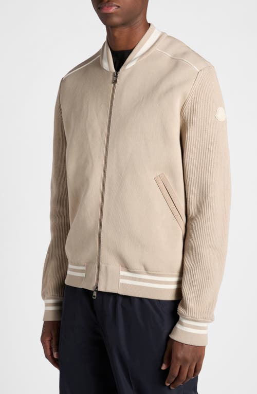 Shop Moncler Cotton Blend Knit & Quilted Down Cardigan In Medium Beige