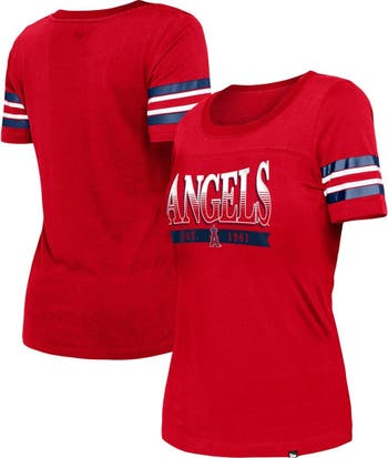 New Era Women's New Era Red Los Angeles Angels Team Stripe T-Shirt