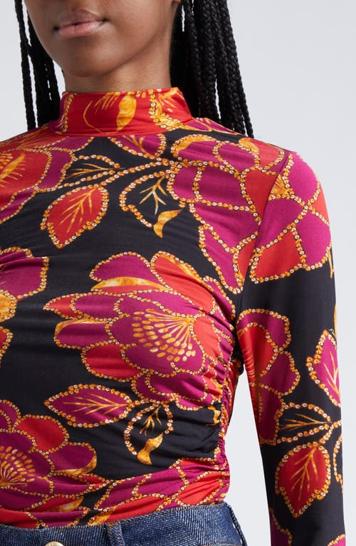 Farm Rio Shiny Chita Print Jersey Top In Shiny Chita Black
