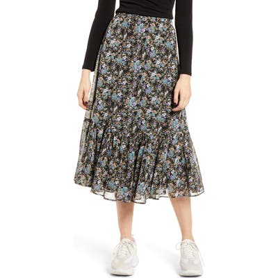 Ten Sixty Sherman Ruffle Hem Midi Skirt, Black