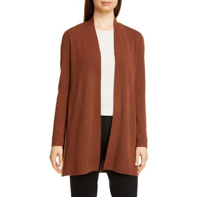 Petite Eileen Fisher Merino Straight Long Cardigan, Brown
