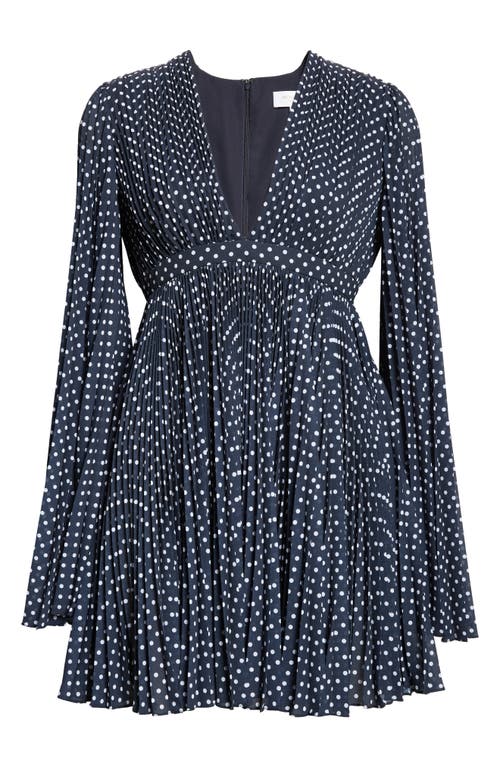 Michael Kors Pleated Long Sleeve Minidress In Midnight/ Optic White