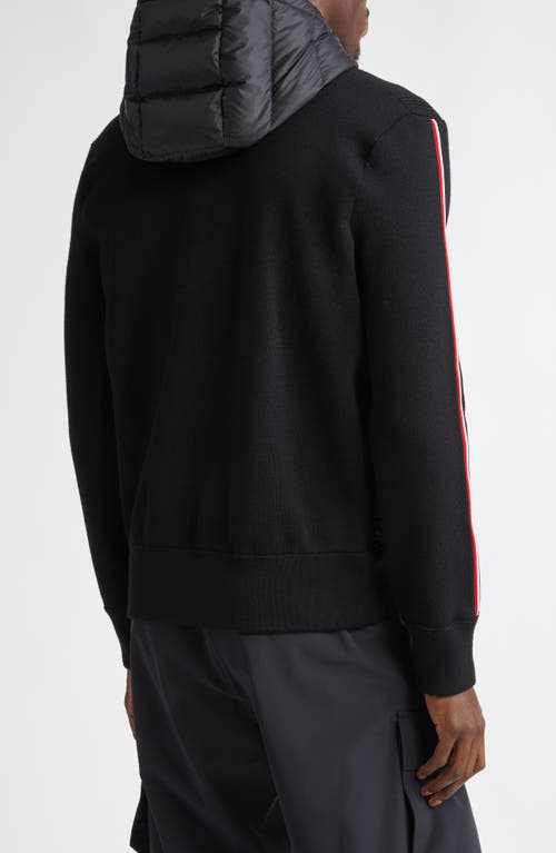 Shop Moncler Hybrid Down & Wool Full Zip Hoodie In Black