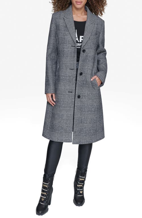 Karl Lagerfeld Paris Mixed Plaid Wool Blend Coat In Black