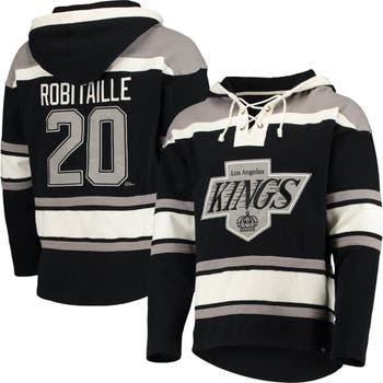 Men's '47 Luc Robitaille Black Los Angeles Kings Retired Player Name & Number Lacer Pullover Hoodie Size: Extra Large