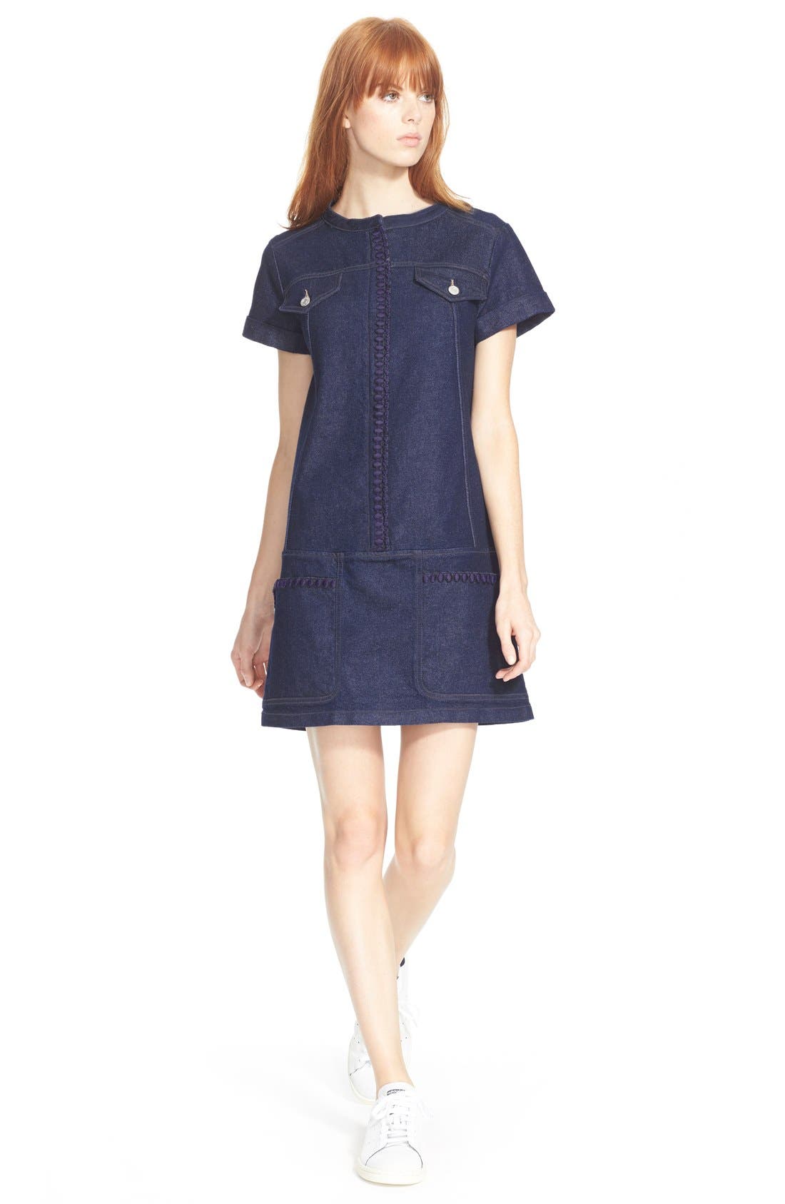 denim dress with lace trim