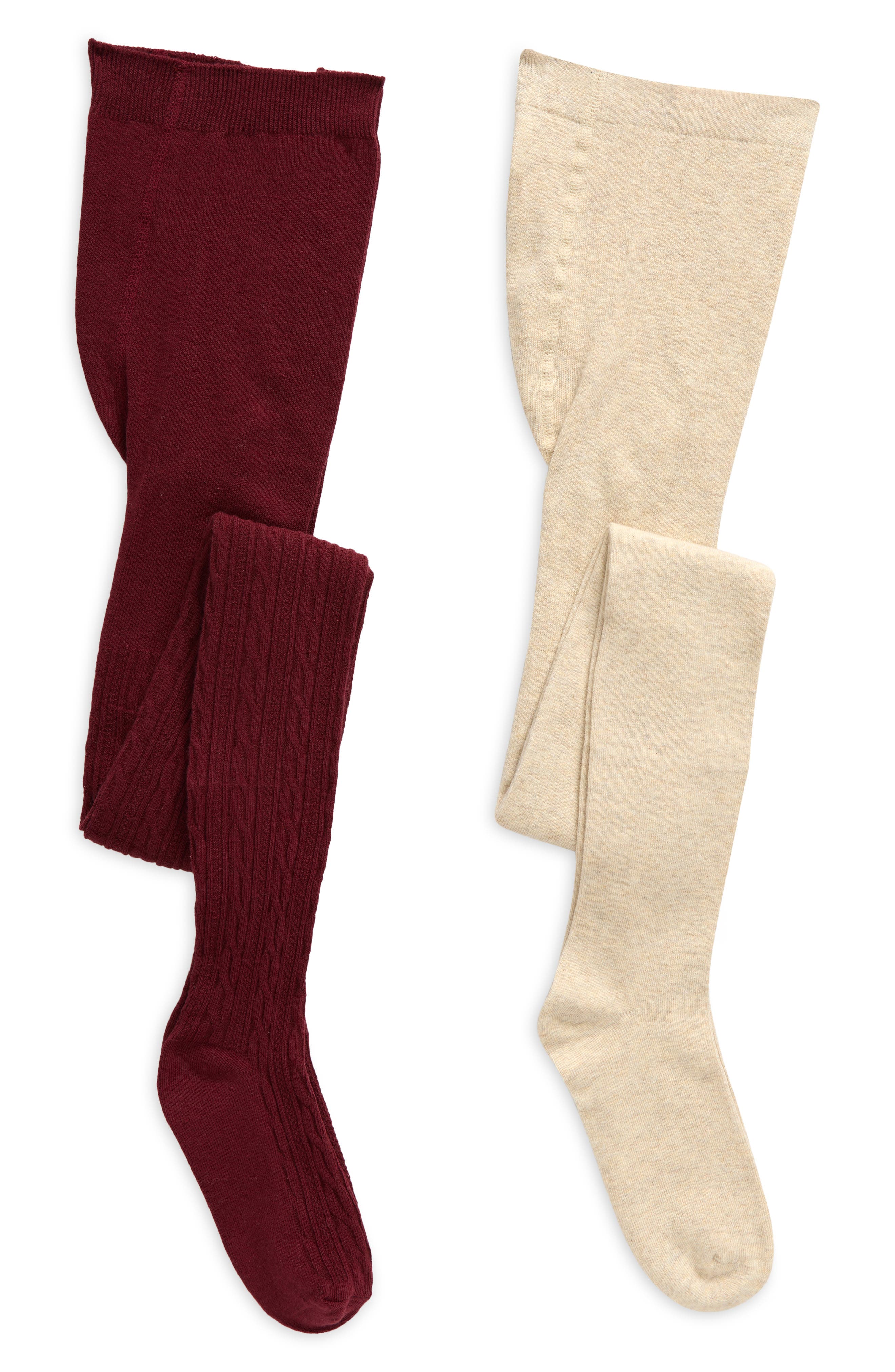 Capelli New York Kids' Assorted 2-Pack Cotton Blend Tights in Burgundy 