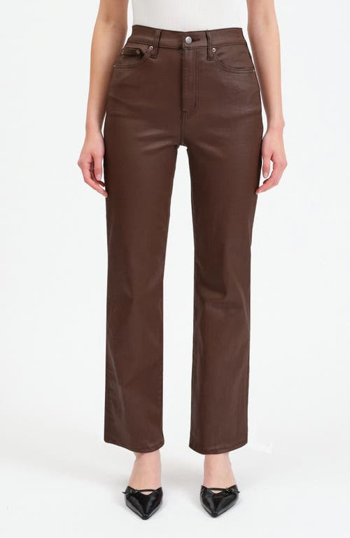 Shop Daze Sun High Waist Coated Straight Leg Jeans In Coated Espresso