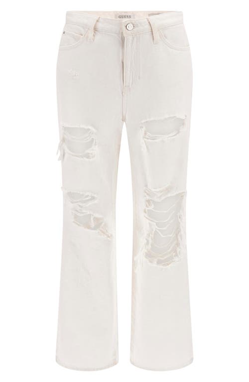 Shop Guess '90s Distressed High Waist Flare Jeans In Pure White