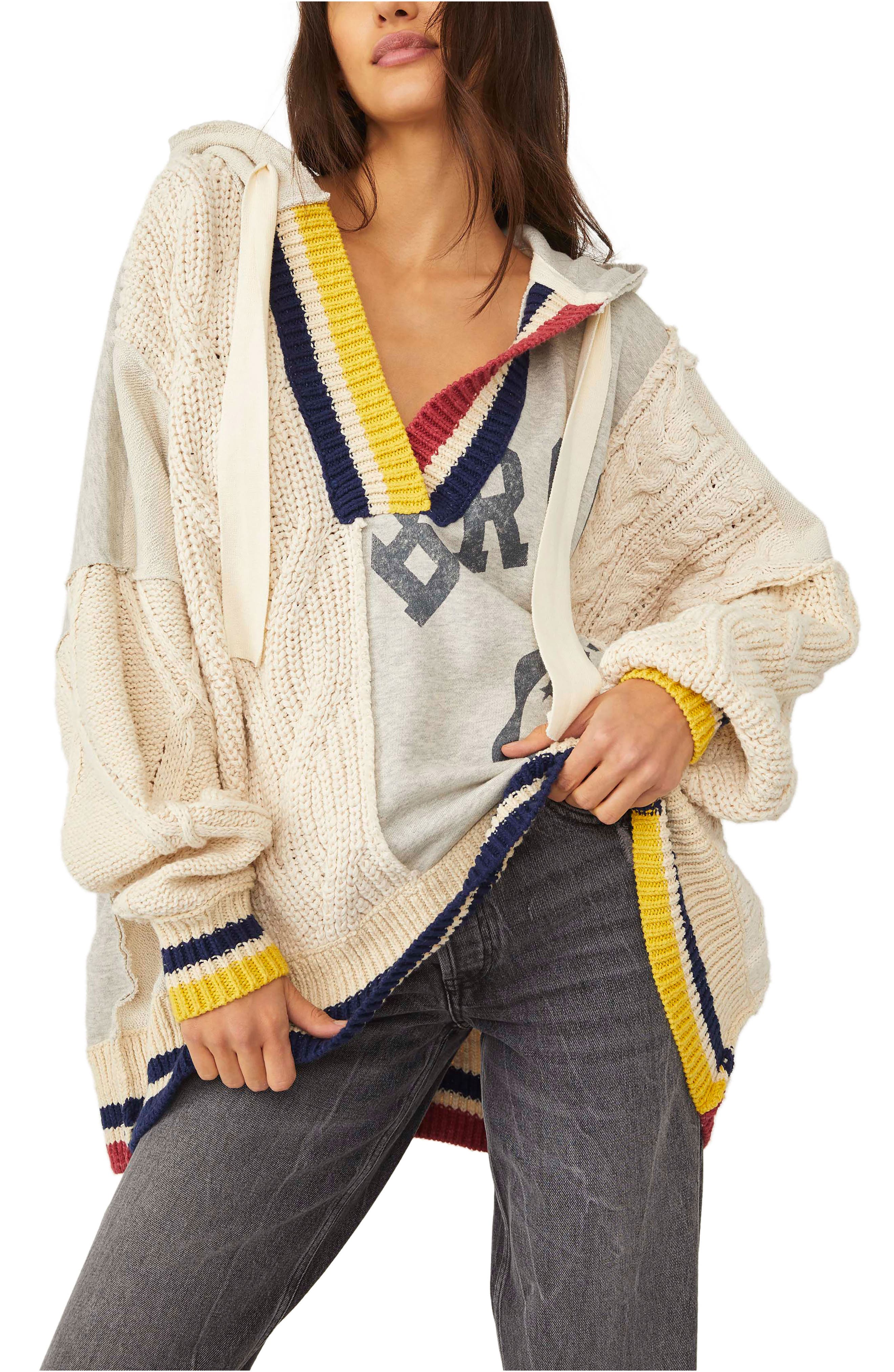 People Clash Mixed Media Hooded Sweater 