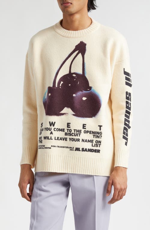 Jil Sander Cherry Print Wool Sweater In White/multicolor Cherry