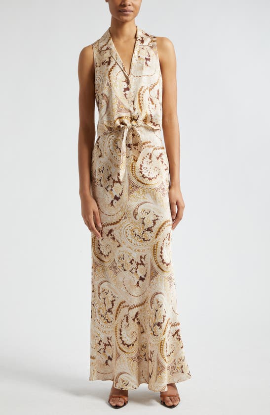 Shop L Agence L'agence Amos Paisley Tie Front Sleeveless Shirt In Ivory Multi Boute Paisley