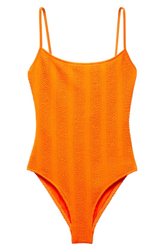 Shop Mango Textured One-piece Swimsuit In Orange