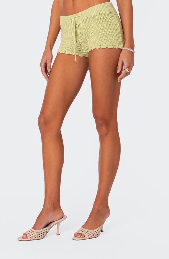 Shop Edikted Danika Open Stitch Drawstring Shorts In Sage
