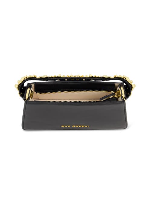Mac Duggal Gold Floral Strap Nappa Leather Shoulder Bag In Black