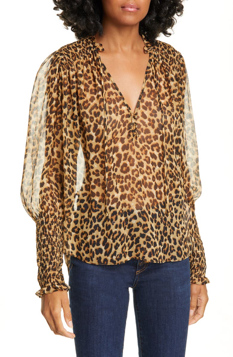 Veronica Beard Jaz Leopard Print Silk Chiffon Blouse | Nordstrom