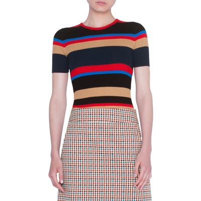 Akris Punto Stripe Rib Merino Wool Sweater, Red