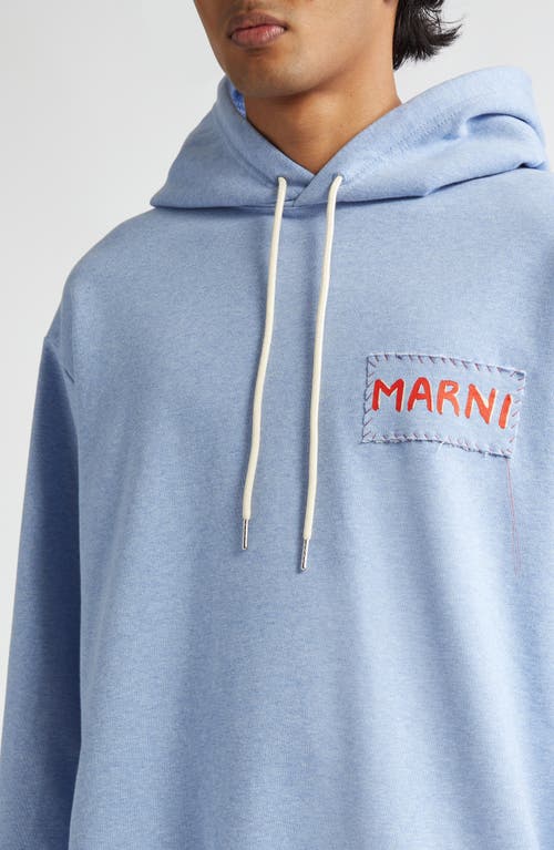 Shop Marni Logo Patch Cotton Hoodie In Light Blue