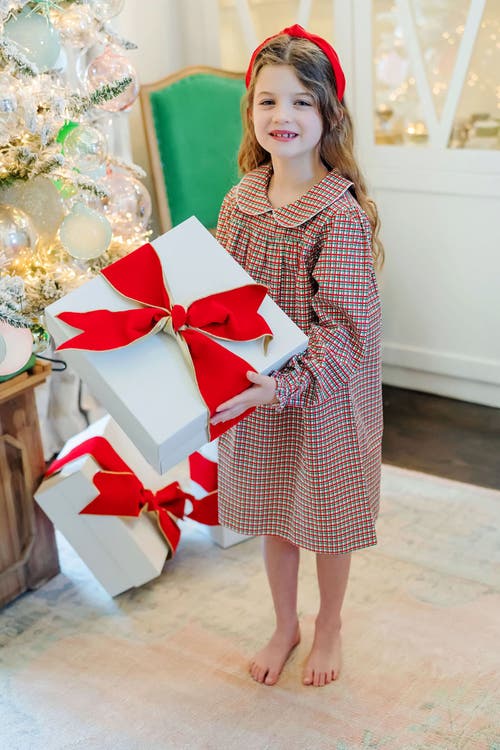 Shop Lila And Hayes Grace Girls' Woven Dress In Holiday Plaid