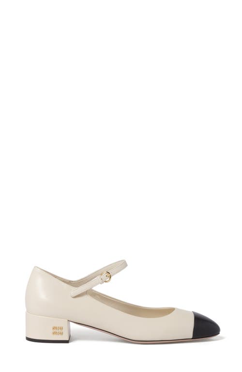 Shop Miu Miu Iconic Cap Toe Mary Jane Pump In Avorio/nero