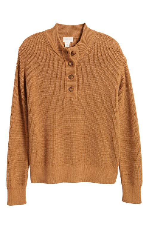 Shop Caslonr Caslon(r) Half Button Pima Cotton Blend Sweater In Tan Camel Dark Heather