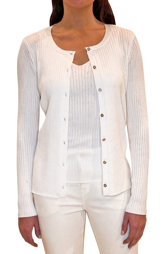 Jaclyn Smith Rib Button Front Cardigan In Bright White