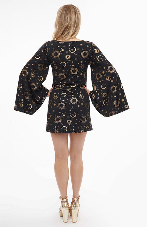 Smak Parlour Angel Sleeve Downtown Scene Mini Fit & Flare Dress In Black/gold