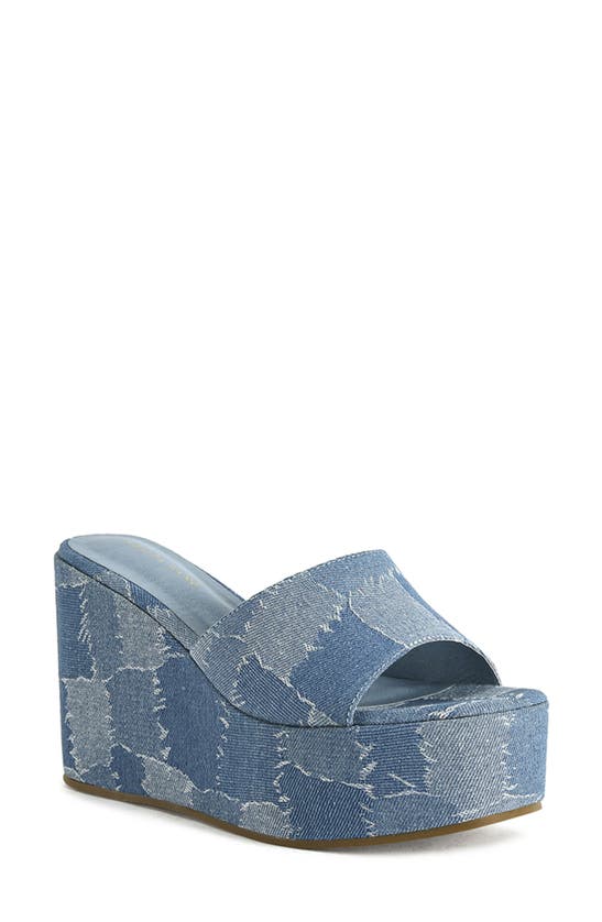 Shop Azalea Wang Banas Denim Wedge Sandal In Blue