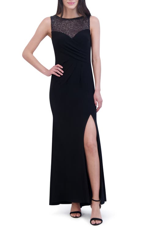 Shop Vince Camuto Sequin Mesh Yoke Column Gown In Black