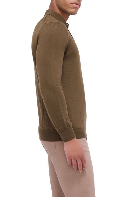 Shop Bugatchi Merino Wool Polo Sweater In Moss