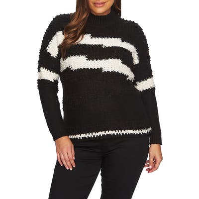 Plus Size 1.state Zigzag Stripe Textured Crewneck Cotton Blend Sweater