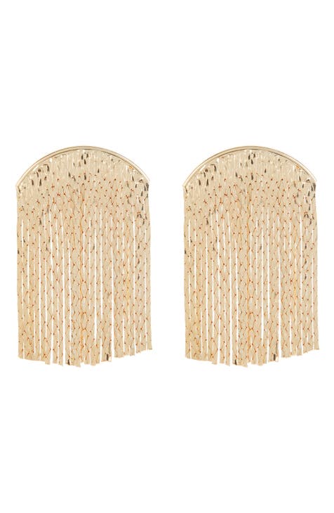 Shimmery Chain Fringe Drop Earrings