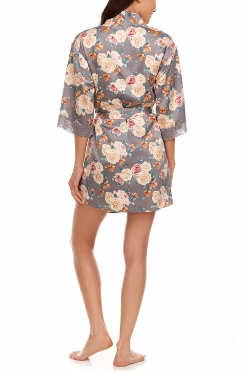 Shop Flora Nikrooz Sabrina Floral Print Satin Short Pajamas & Robe Set In Grey