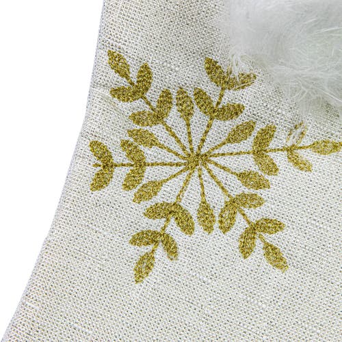 Northlight 20" Cream With Gold Snowflakes Christmas Stocking With Faux Fur Cuff In White