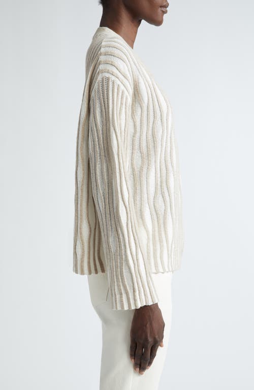 Shop Lafayette 148 New York Texture Stripe Crewneck Sweater In Cloud Multi