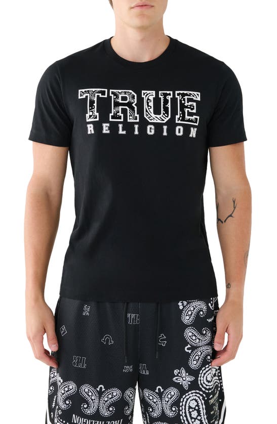 Shop True Religion Brand Jeans Paisley Logo Graphic T-shirt In Jet Black
