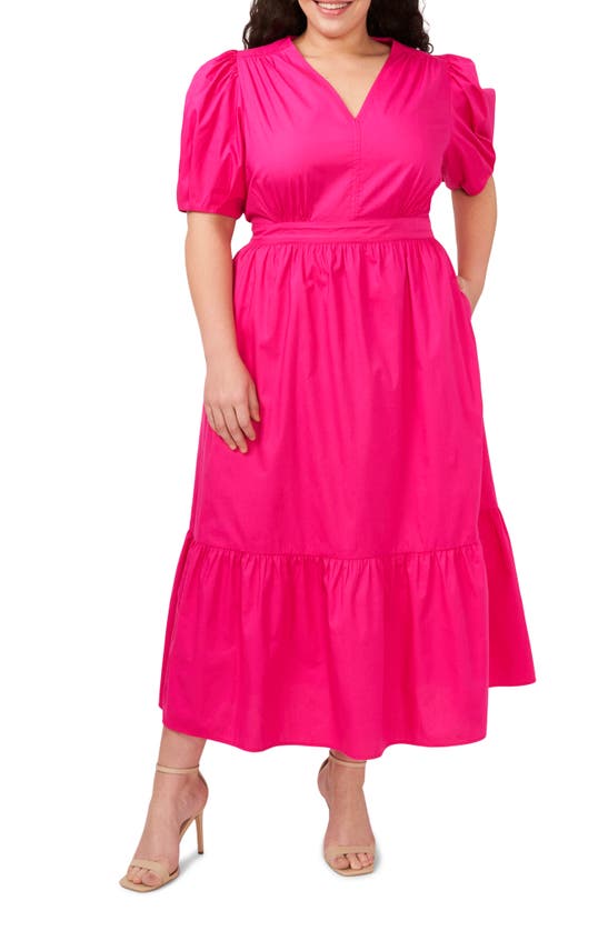 Shop Cece Puff Sleeve Cotton Maxi Dress In Bright Rose