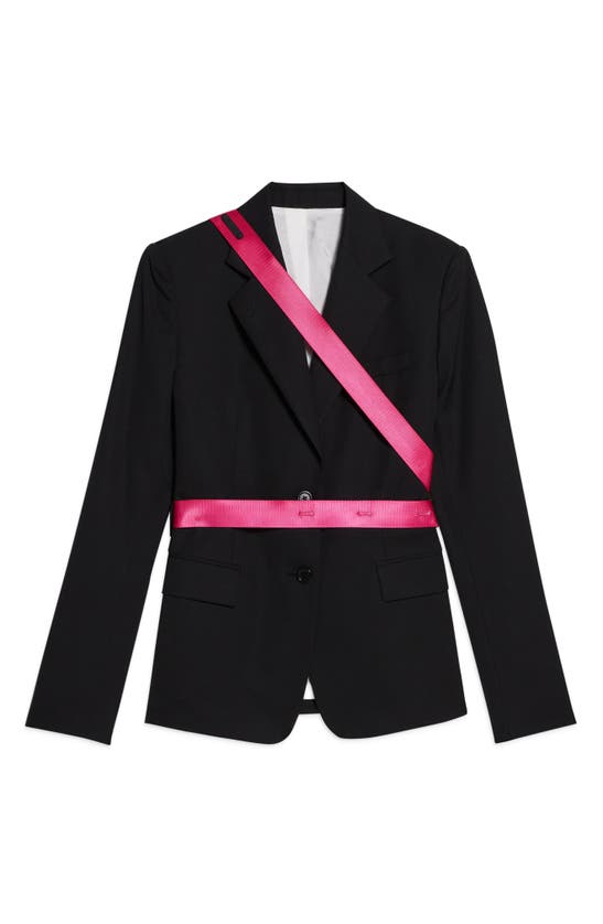 Shop Helmut Lang Seat Belt Virgin Wool Blazer In Black/ Fuschia